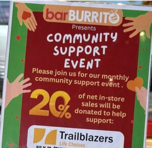 BarBurrito raising money for Trailblazers July 18 at 2579 Main Street and August 15 at 2864 Pembina Highway.